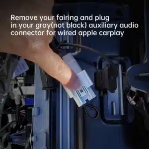 Remove your fairing and plug in your gray(not black) auxiliary audio connector for wired apple carplay