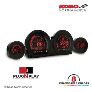 Koso® HD-03 4pc LCD Gauge Kit - 8 Changeable Colors - for '14-'23 Harley-Davidson® Touring
