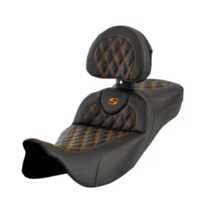 Saddlemen® Roadsofa™ Extended Reach Seat - Lattice Stitch - Orange Stitch - with Backrest - FL '08-'23