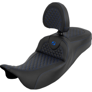 Saddlemen® Extended Reach Roadsofa™ Seat - Dragon Scale - Blue Stitch - with Backrest - Touring '08-'25