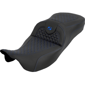 Saddlemen® Extended Reach RoadSofa™ Seat - Dragon Scale - w/o Backrest - Blue Stitch - FLH/FLT '08-'25