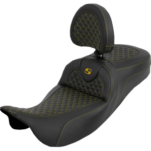 Saddlemen® Extended Reach Roadsofa™ Seat - Dragon Scale - Gold Stitch - with Backrest - Touring '08-'25