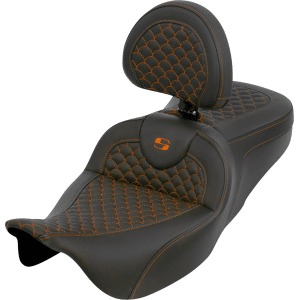 Saddlemen® Roadsofa™ Seat - Dragon Scale - Orange Stitch - with Backrest - Touring '08-'25