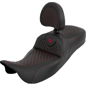 Saddlemen® Extended Reach Roadsofa™ Seat - Dragon Scale - Red Stitch - with Backrest - Touring '08-'25