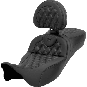 Saddlemen&reg; Roadsofa&trade; Extended Reach Seat - with Backrest - Lattice Stitch - Carbon Fiber - FL '08-'24 / 808-07B-207B0
