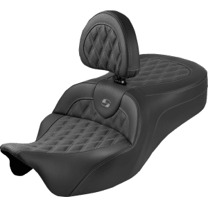 Saddlemen&reg; Roadsofa&trade; King Seat - With Backrest - Lattice Stitch - Gray Stitch - FLH/FLT '08-'25 808-07B-182SB2